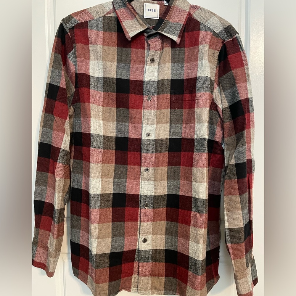 Men's Plaid Shirt - Red, Black, and Brown